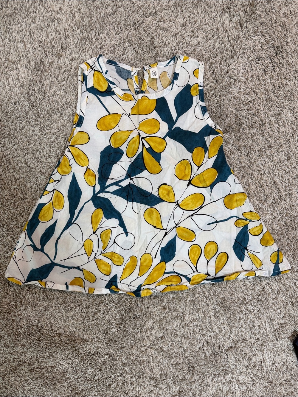 Girls Floral Swing Tank Top Dress - Cotton/spandex-Yellow & Teal Size 120